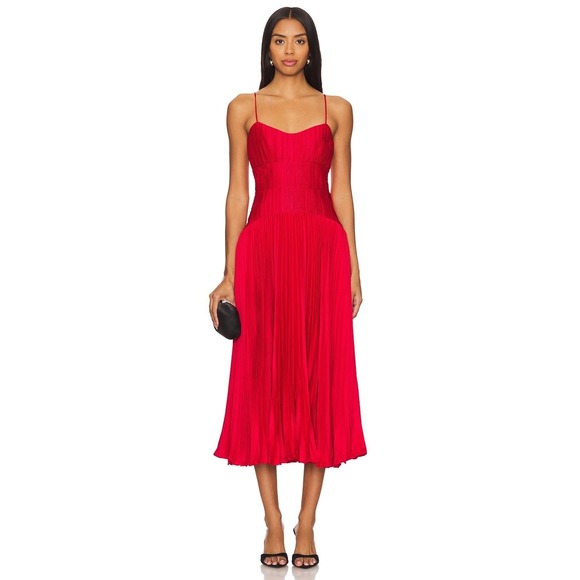 NWT AMUR Cherry Drop Waist Pleated Midi Dress in Red - Size 8‎ - Picture 3 of 16